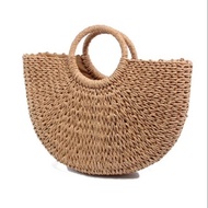 Rattan Straw Tote Bag Ring Handle Bali Beach Bag