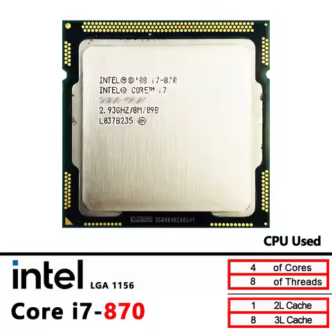 Intel Core i7-870 Used i7 870 CPU processor 2.9 GHz Quad-Core 8M 95W LGA 1156
