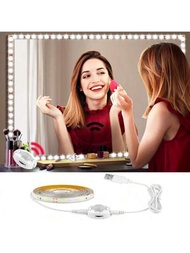1 pieza de Tira de Luz LED blanca de 5m/196.85in y 300 LED, con alimentación USB, luz LED de un solo color con sensor, adecuada para la iluminación de espejos de maquillaje (el producto no incluye el espejo, el color del disco de la lámpara es aleatorio, blanco o negro)