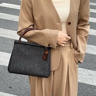 Chanel 玳瑁手提 牛仔黑 時髦復古風 25*22*7 98新配件塵袋