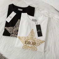 HOT_DIOR 2024 Early Spring New DR Contrasting Color Five-star Short-sleeved Pure Cotton Round Neck Printed T-shirt For M
