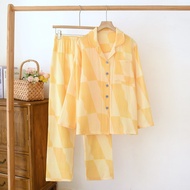 2025 NEW Yarn 100%Cotton Pajamas Womens Long Sleeved Pants Two Piece Set Chinese Style Loose Lapels 