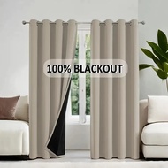 5/6/7/8/9FT 100% Blackout Short Curtains with Black Liner 2-layer Fabric Curtains For Bedroom