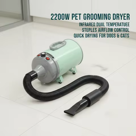 2200W Pet Hair Dryer with 4 Nozzles, Stepless Wind Speed 82-246 ft/s, 2 Temp Settings 86/131°F, Low 
