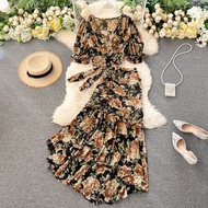 Bohemianสีชมพู/พิมพ์ดอกไม้สีฟ้าชีฟอง2PcsชุดสตรีBoho Chicผ้าพันคอเสื้อตัวสั้น + เอวสูงกระโปรงนางเงือก