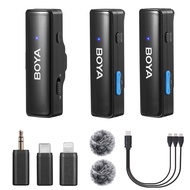 BOYA BOYALINK A1/A2 Wireless Microphone Comes with USB-C Lightning And 3.5mm TRS Connectors Compatible With Smartphones Cameras And Laptops Noise Reduction Function Mono/ Stereo Output Switchable For Live Streaming Interview Vlog