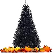 ANSACA 6ft/7.5ft Black Artificial Christmas Tree, Unlit Halloween Tree with 1036/1258 Branch Tips and Metal Stand, Easy Assembly, 7.5FT Holiday Christmas Tree Indoor Outdoor