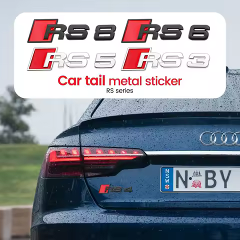 1Pcs 3D Glossy Black silver RS Logo Car Rear Trunk Emblem Badge Decal For Audi RS3 RS4 RS5 RS6 RS8 S