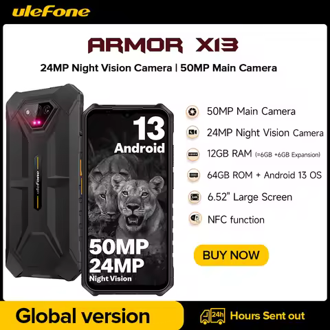 Ulefone Power Armor X13 Rugged Waterproof Smartphone 12GB+64G Android 13， 6320mAh 50MP 6.52"NFC 4G ，