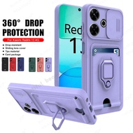 Case For Xiaomi Redmi 13 Redmi13 4G 5G 2024 Slide Camera Protection Magnet Ring Card Slot Holder Sho