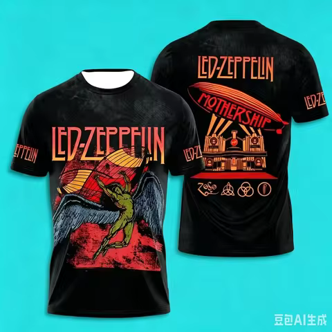 LED Zeppelin 3D printed men's classic hard rock band T-shirt Icarus Angel street rock fan concert sh