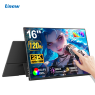 Unew 16 Inch 2K OLED Touch Portable Monitor 120Hz 1ms 100% DCI-P3 Dual Type-C Mini HDMI 75x75 VESA E