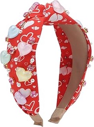 Valentine’s Day Headbands for Women Pearl Rhinestone Hairband Knotted Heart Crystal Bejeweled Head B