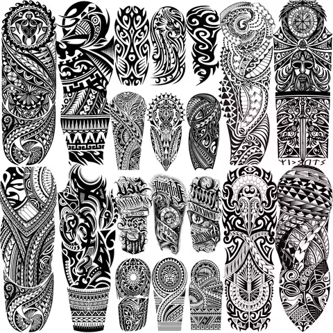 1 Sheet Full Arm Sleeve Temporary Tattoos For Men Adults Totem Maori Tribal Black Tattoo Sleeve Stic