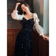 long sleeve dress maxi cash 2024 New Black Annual Evening Dress Dress Light Luxury Elegant Dinner Dr