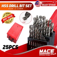 25PCS HSS Twist Drill Bit Set Chrome For Metal & Wood Cobalt Steel Woodworking Drill Metal Box (1mm 