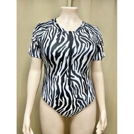 Plus Size One Piece Swimsuit with sleeve zipper front 2XL