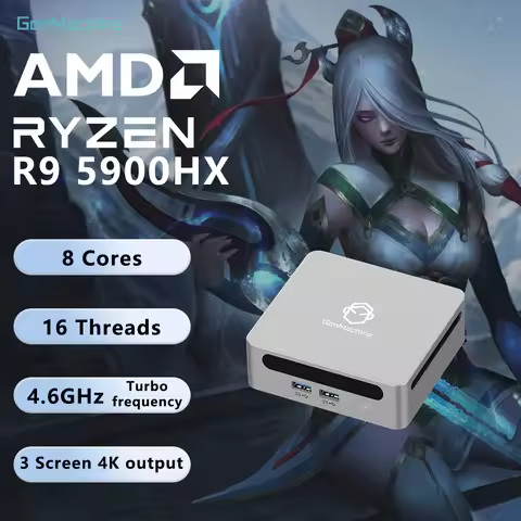 GenMachine Mini PC Ryzen 9 5900HX Windows 11 Ryzen DDR4 16G RAM+512G ROM 4.6GHz WIFI6 Mini Computer 