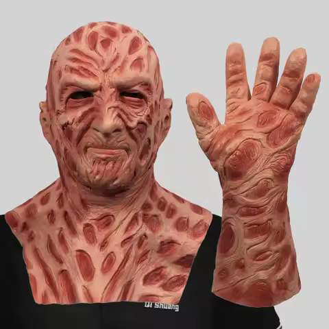 Horror Freddy Krueger Cosplay Latex Mask and Gloves Halloween Movie Bloody Cosplay Party Costume Han