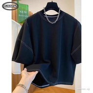 - M-4XL Plain Contrast Stitching Top Women Plus Size Oversized Short Sleeve Tshirt