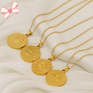 Gold Plated Zodiac Coin Necklace, Dainty Stainless Steel Horoscope Pendant Necklace for Women