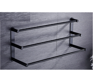 全城熱賣 - 毛巾桿免打孔衛生間加長浴室壁掛毛巾架廁所廚房太空鋁（太空鋁毛巾桿三桿黑色款41cm(免打孔安裝)）