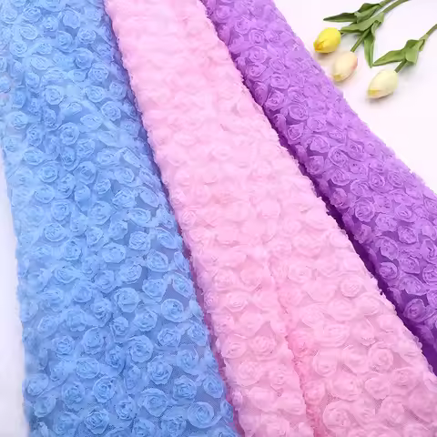 1 Yard Rose Flower Tulle Mesh Fabric Stretch 3D Rose Embroidery Designer Fabric DIY Sewing Wedding P