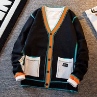 秋冬拼接撞色男士针织潮流宽松休闲外套上衣/Autumn and Winter Stitching Contrast Color Men's Knitting Fashionable Loose Hug
