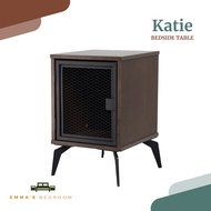 Katie (Nasya Stone) Bedside Table with 1 Cabinet Bedroom Furniture (EM231 Nasya Stone + B326 Black) 