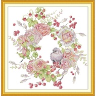 Joy Sunday Stamped Cross Stitch Ktis DMC Threads Chinese Cross Stitch Set DIY Needlework Embroidery Kit-Birdie Rose Wreath