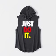 運動背心無袖JUST DO IT 籃球運動字母背心T恤無袖短袖休閑衣服連帽坎肩男女大
