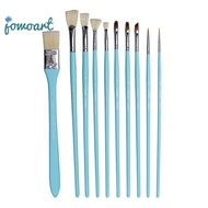 Jowoart 10 Pcs รวมขนพังพอนขนหมูภาพวาดสีน้ำมันชุดปากกาพัดลมรูปแปรงเบ็ดไนลอน Line Art ภาพวาดสีน้ำมันชุดปากกา