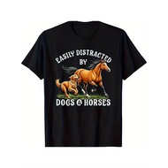 [ Fast Arrival] Easily Distracted By Horses and Dogs Equestrian T-Shirt for Men Women, Christmas Gif