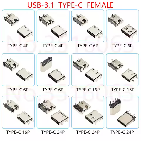 10PCS 4P/6P/16P/24P USB-3.1 Type-C Smd Female Socket 4/6/16/24 Pin Smt Dip Quick Charging Power Conn