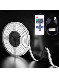 USB COB LED 燈帶 5V 1-4m 可調光白光 CRI85 配備 RF 遙控器 電視背景靈活膠帶燈，適用於卧室、廚房和家居櫥櫃 DIY 照明