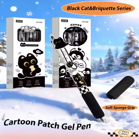4Pcs/Pack Cartoon Gel Pen Black Cat/Briquette Black Ink Writing Pen 0.5mm ST Pen Tip Student Station