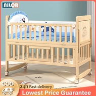 NR With Wheel katil Baby Cot Solid Wood Multifunctional Pine Crib Baby Cradle Bed buaian Katil bayi  kayu murah 婴儿床