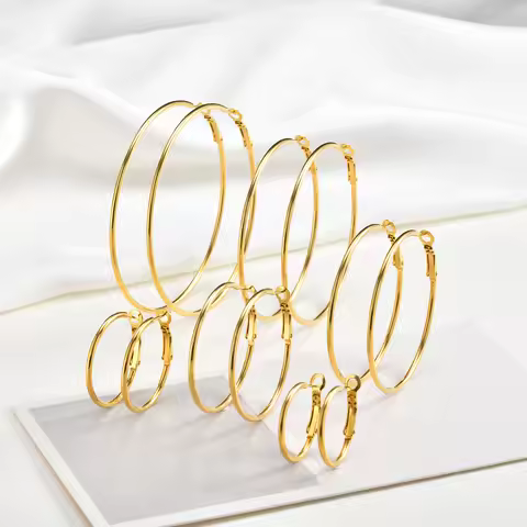 Classic Stainless Steel Big Circle Hoop Huggie Earrings for Women, 25mm/30mm/40mm/50mm/60mm/70mm