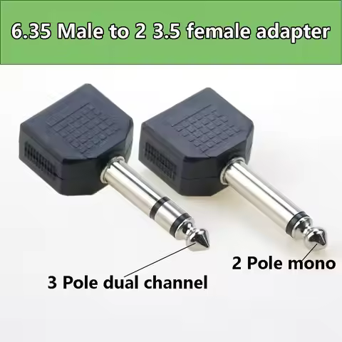 2Pole Mono/3pole dual channel Plug Jack Audio Adapter 6.35 Male to Double 3.5 Female stereo Headphon