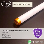 T8 LED Tube, 30W, Glass, Frosted Shade, Daylight(6000K), Bundle of 2 (2ft / 4ft ; 15W/ 30W) Casing A