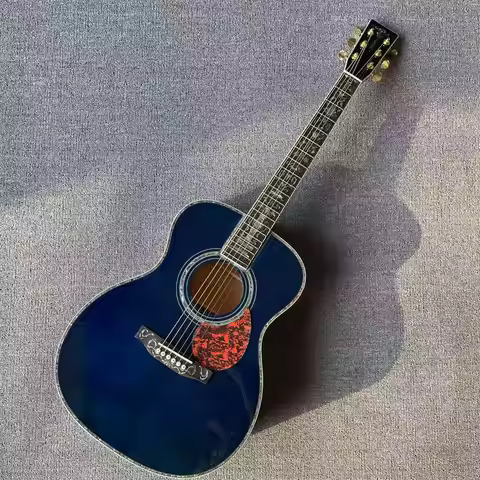 40 inch ooo45 series full abalone shell inlaid solid wood profile blue glossy paint surface acoustic