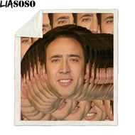 LIASOSO Nicolas Cage 3D Print Boys Girl Travel Blanket Sofa Quilt Funny Vintage Bedding Square Picni