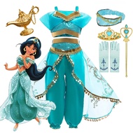 Girls Cosplay Jasmine Costume Aladdin Princess Dress Kids Magic Lamp Fancy Birthday Party Dresses Jasmine Clothes 2-10Yrs
