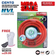 CENTO GAS REGULATOR+Pressure Gauage/Low +1.5 Meter Fire Redundant Hose CT-GREP38F (Free Oven Mitten)