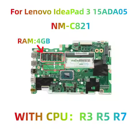 NM-C821 Motherboard Is Suitable For Lenovo IdeaPad 3 15ADA05 Laptop CPU: 3020 3050 R3 R5 R7 RAM: 0G/