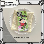 DKshop Cute Magnetic Case – Green Mischievous Shin, Supports Wireless Charging, Shockproof, Phone Ac