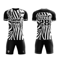 Luson Custom Design Cool Black And White Soccer Jersey Kits Football Uniform Set Black White Stripes