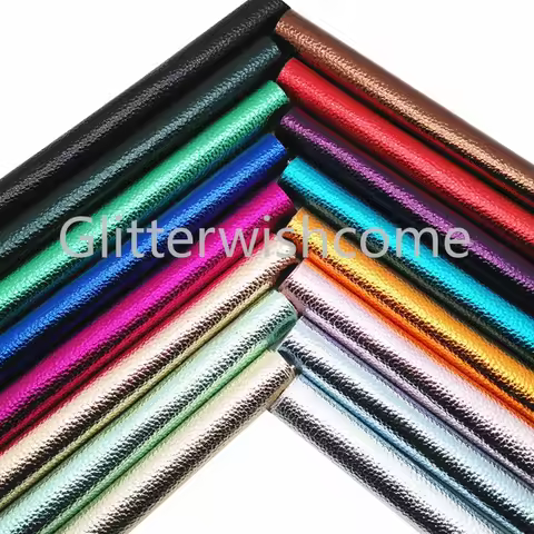 Metallic Faux Leather Litchi Embossed Synthetic Leather Glossy Vinyl Fabric For making Bags Shoes Bo