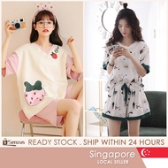 【SG SELLER】Summer Pajama Set Korean Style Cotton Short Sleeve  Home Wear Set for Women