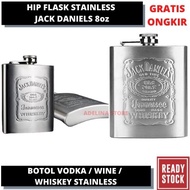 Botol Trave Hip Flask JD Silver 8oz Minum Wine Anggur Bir Flask Hip Stainless Steel Bentuk Kotak JD 